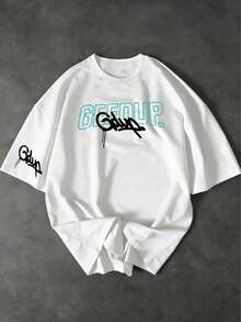 Áo thun nam in chữ Daily Geedup, cổ hình trái tim, tay ngắn, kiểu dáng thường ngày, thích hợp cho mùa xuân/hè và ngày Valentine. - trắng - Xem 9