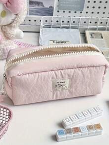 1个大容量简约铅笔盒 - 米色，学校和办公室收纳包，带笔槽和马克笔槽，耐用便携收纳袋，适合学生、教师、专业人士 - 兼容钢笔、铅笔、荧光笔 - 彩色 - 查看 8