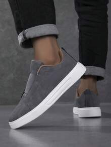 男士运动鞋、男士休闲鞋、时尚个性街头风学生帅气鞋、系带男鞋、男士滑板鞋 - 深灰色 - 查看 4