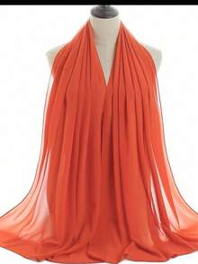1 chiếc khăn choàng bằng vải chiffon mềm mại, thoáng khí, màu trơn, kiểu dáng giản dị và đa năng, thích hợp cho mùa xuân/hè. - Màu Cam san hô - Xem 2