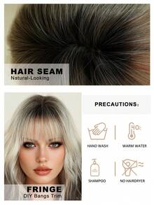 女士短款波浪卷发假发，铂金色渐变至棕色，带刘海，12英寸短款波浪卷发假发，深色发根，天然合成纤维，耐热假发，适合日常角色扮演、音乐节派对等场合佩戴。 - Platinum - 查看 7