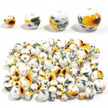 20-30 hạt sứ cổ điển màu xanh trắng, hạt tròn gốm hình hoa hướng dương, nguyên liệu làm trang sức DIY - hoa hướng dương - Xem 4