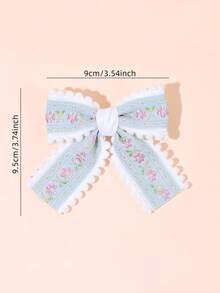 2pcs/Set Girls' Blue Floral Embroidery Bow Hair Clips, Suitable For Spring/Summer Daily Wear, Teenage Hair Accessories - Multicolor - View 5