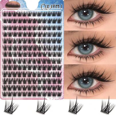 156pcs Spiky Cartoon False Eyelash Clusters, Black Faux Mink Stem With Strong Support, Fluffy & Voluminous Texture, Suitable For Beginners Reusable, Easy To Apply, Dramatize Eyes, Great For Daily Wear, Dates, Parties, Festivals, Travel Essential Lash Set, Perfect Beauty Gift For Women & Makeup Enthusiasts