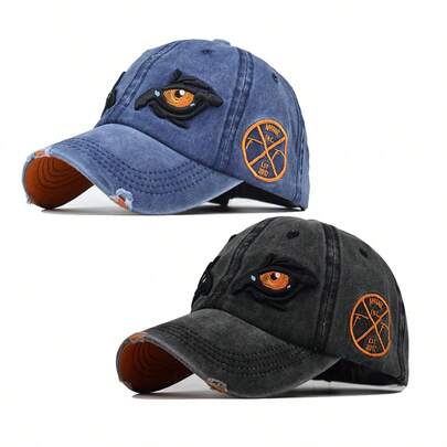 Fashionable Street Hip Hop Baseball Cap, Men's Vintage Washed 3D Embroidery Snapback Hat, Outdoor Sun Protection Curved Brim Cap For Spring & Summer