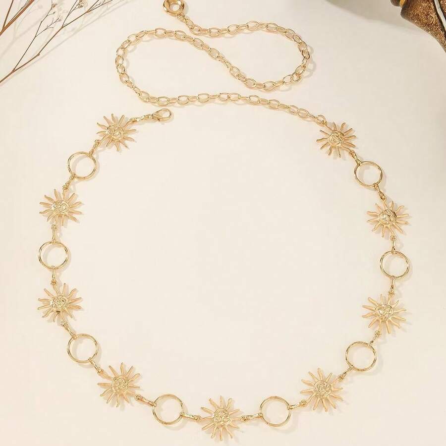 1pc Women's Summer Beach Waist Chain/Gold Waist Belt, Millennium Accessories Waist Chain, Pants Chain, Multi-Layer Sun & Moon Chain Waist Belt, Beach Dress Body Chain, Metal Waist Chain, Boho Waist Beads Pants Chain, Silver Waist Chain, Body Jewelry, Gothic Style Accessories, Western Style Gold Chain Waist Belt, Daily Commute Waist Sash Dress Accessory, Suitable For Daily Gatherings And Vacation Wear Coachella - Multicolor - View 1