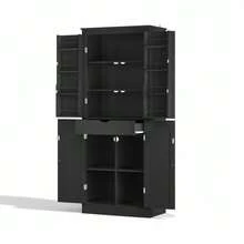 Kitchen Cabinet, Multifunctional Tall Cabinet, Sideboard With Two Shelf Doors, Storage Compartments And Internal Drawer, 182 * 40 * 75, Suitable For Kitchen, Dining Room And Living Room. - Black - View 9