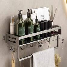 Estantería de almacenamiento para baño, estantería de almacenamiento para cocina, almacenamiento de pared de cocina, estantería de almacenamiento para balcón, adecuada para cocina, baño, inodoro, balcón, material de aleación de aluminio, resistente y duradero, a prueba de humedad y óxido, estantería de almacenamiento para botellas y frascos, ahorra espacio, dos métodos de instalación, estantería de almacenamiento sin taladro - A - Ver 17