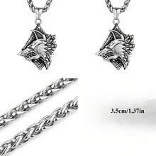 Vintage And Stylish Wolf Head Pendant European And American Style Men's Creative Stainless Steel Necklace Accessory - 銀色 - 查看 5