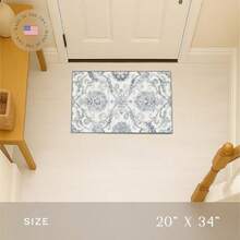 Maples Rugs - Alfombras de Damasco floreciente Fabricadas en Estados Unidos Lavable Antideslizante para Interiores para Entrada vestíbulo Cocina y baño 1 pies 8 x 2 pies 10 Gris/Azul - Rectangular de 210 x 16 - Ver 2