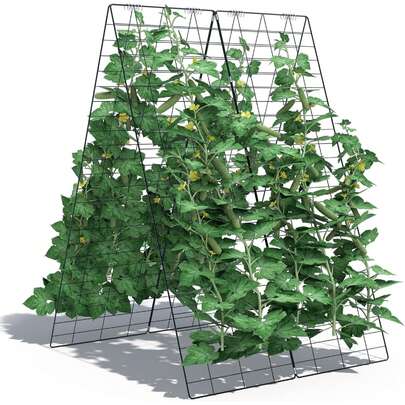 4 Panels Cucumber Trellis, A-Frame Garden Trellis For Plant Climbing, Greenhouse Vegetable Fruit Grow Support With 36 Clips, 32 Ground Stakes, 4 Spiral Connectors, 24 Cable Tie, Twist Tie