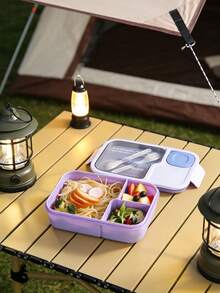 1pc Microwave- Bento Box With Utensils, Fruit Lunch Box, Student/Office/Outdoor Meal Box With 3 Compartments - Multicolor - View 8
