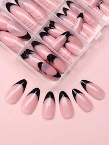 120片粉白法式中号杏仁方形尖头亮面假指甲，白色，按压式指甲，杏仁形，少女亚克力指甲，透明杏仁指甲套装，礼品之选。按压式指甲，杏仁形，少女亚克力指甲，透明杏仁指甲套装，礼品之选，美甲用品，美甲艺术 - 彩色 - 查看 3