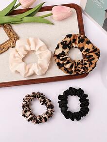4 piezas Lazos de pelo elásticos con estampado de leopardo, scrunchies versátiles de moda adecuados para trenzas, moños, coletas altas - Multicolor - Ver 1