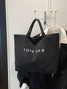 复古大容量女士手提包，字母印花简约设计，通勤百搭 - 黑色 - 查看 12