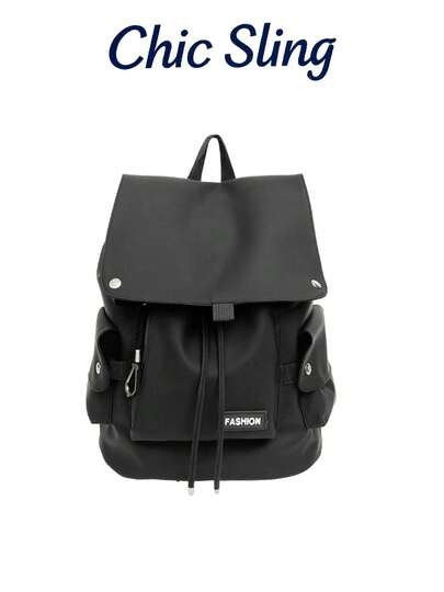 SHILAN 抽绳背包，耐磨防水背包，通勤包，可装电脑/衣物，多口袋翻盖书包，侧袋设计，两用包，适合上学/短途旅行/日常穿着