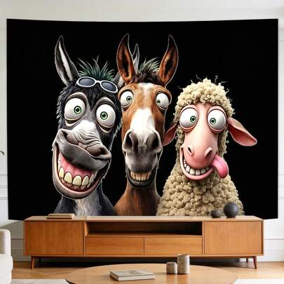 1 Tranh vải hình động vật hoạt hình (Lừa, Ngựa hoặc Cừu) - Với những biểu cảm hài hước - Thiết kế không phát sáng - Lý tưởng để trang trí tường phòng, không gian theo chủ đề và phong cách hoài cổ/retro - Thích hợp cho phòng khách, phòng thiền, văn phòng, tiệc tùng, ký túc xá và phòng ngủ.