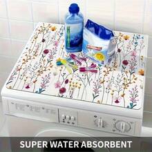 1pc Simple Fresh Floral Pattern Washing Machine Dust Cover, Countertop Absorbent Mat, Refrigerator Pad, Microwave Oven Cover, Soft Diatomite Draining Mat, Anti-Slip Super Absorbent Dish Drying Mat, 19.7*23.6 Inch Modern Washer And Dryer Top Cover, Suitable For Laundry Room, Kitchen, School, Office, Home, Travel, Bags, Storage Organization And More - Multicolor - View 3