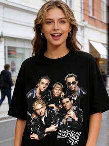 Backstreet Boyss T Shirt Vintage Gothic Rock Streetwear Pop Music Band Bsb Group T-Shirt O-Collar Oversized - 黑色 - 查看 5