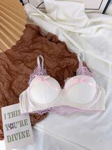 Belle Étoile 1PCS Pure And Cute Underwear Set, Women's Small Bust Gathering And Lifting Wireless Comfortable Lace Bra, Suitable For Daily Wear, Perfect For Giving To Besties, Friends, Or Lovers, The Most Sincere Gift - Bột trắng - Xem 3