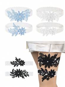 2pcs/Set Handmade Pearl Lace Leg Garter & Waist Belt Set, Sexy Bridal Accessories - Leg Ring - View 1