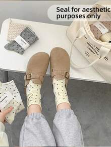 1/5 Pairs Layered Cream Polka Dot Women's Mid-Calf Socks, Rolled Edge Polka Dot Knee-High Socks, Suitable For Summer, Autumn, All Seasons, Random Color Layered Socks, Polka Dot Socks, School Style, Versatile Daily Wear, Breathable And Comfortable, Unisex - Multicolor - View 4