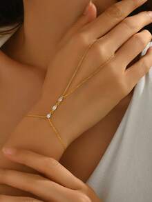 1 chiếc vòng tay mặt dây chuyền hình trái tim và giọt nước đính đá Zirconia siêu nhỏ tối giản, thích hợp đeo hàng ngày và làm quà tặng dịp lễ cho phụ nữ. - Nhiều màu - View 3