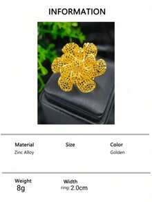 1pc Fashionable Women's Gold Hollow Carved Ring Jewelry, Suitable For European, Middle Eastern, Dubai, Bride Wedding Party Dress Accessories, Date, Valentine's Day, Mother's Day, Holiday Gift, Copper Ring - Yellow Gold - View 14