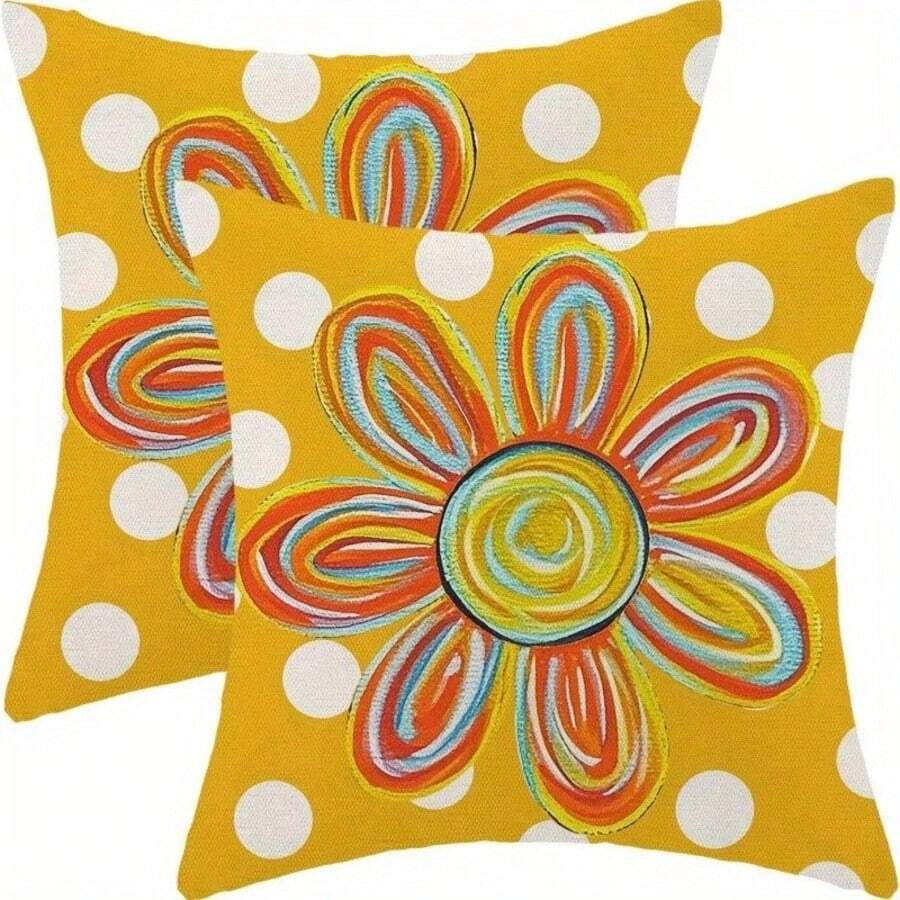 Bộ 2 vỏ gối họa tiết hoa cúc, ong, xuân hè, thích hợp cho ghế và sofa phòng khách. - 2pcs - Xem 1