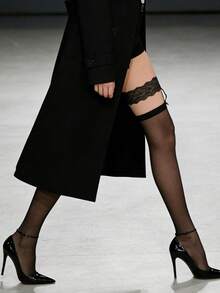 1 đôi tất dài đến đùi màu đen ren dành cho nữ, tất voan mỏng qua đầu gối, thích hợp cho tiệc tùng phong cách Y2K và hẹn hò. - màu đen - Xem 4