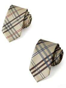 1条英式男士领带，条纹格纹图案，商务正装、休闲通勤、求职面试皆可佩戴 - 彩色 - 查看 3