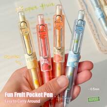 4pcs Fruit Scented Ballpoint Pens, 0.5mm Colorful Quick-Drying Neutral Pens, Fashionable Minimalist Transparent Stationery Pens For Journaling & Drawing - A - View 3