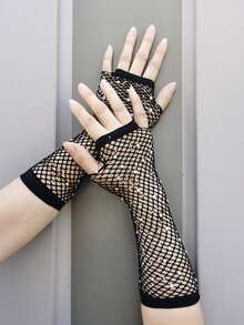 Găng tay lưới đính đá, găng tay lưới hở ngón dành cho nữ, phụ kiện tay lấp lánh phong cách tiệc tùng. - Lưới đánh cá đính đá - Xem 11