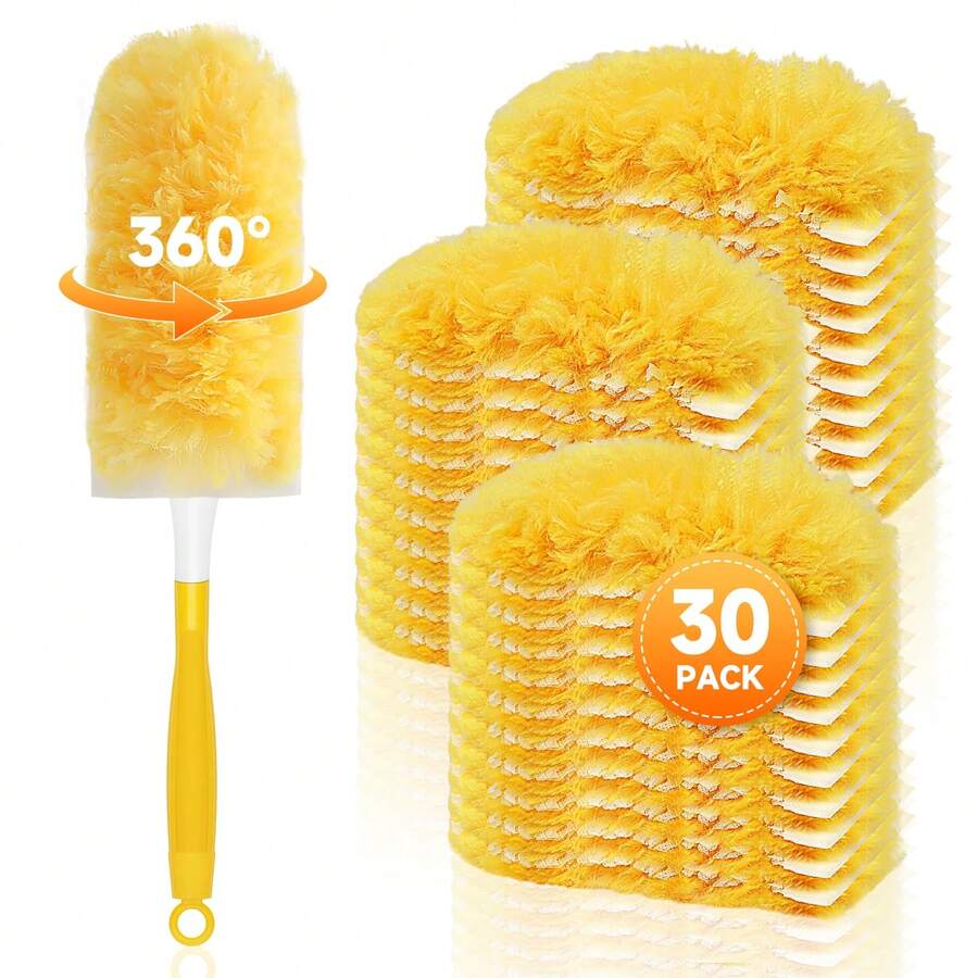 30pcs Replacement Dusting Refills, Compatible With Dusters Cleaning, Includes 1 Handle Disposable Dusting Refills, 360 Dusting Duster Cleaning Kit For Ceiling Fans, Blinds, Furniture