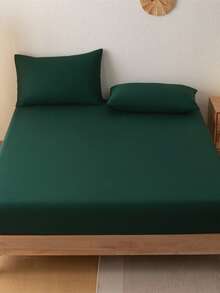 1 Fitted Sheet + 2 Pillowcases 3 PiecesSoft Brushed Bedding Set, Suitable For Bedroom & Guest Room, All Season, Machine Washable, Colors: Olive Green / Blue / Dark Coffee - Dark Green - View 6