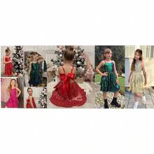 Girls Sequin Formal Dress Kids Party Special Occasion Fancy Gown Tie Back 3 Layer Prom Graduation Outfit - 玫紅色 - 查看 10