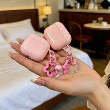 Smooth Milk Powder Earphone Protective Case, Girly Star Bell Pendant Compatible With Apple 1/2, Pro, 3, Pro 2, 4, Pro 3 Bluetooth Earphone Charging Case - Pink - View 2