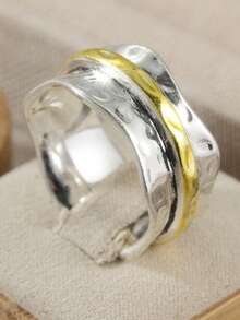 Handmade Hammered Wavy Ring Accessory, With Anti-Pressure Function, Rotatable, A Fashionable Handcrafted Jewelry Stress Relief Item - Two-color - View 12