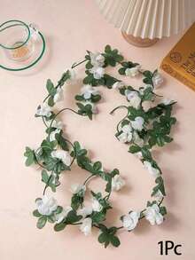 1/2 件人造悬挂玫瑰藤蔓仿真花环玫瑰常绿常春藤藤蔓丝绸玫瑰植物带绿叶装饰，适用于家居装饰、房间装饰、花园装饰、墙面装饰、室内/室外装饰、卧室装饰、婚礼装饰、餐桌装饰、派对装饰、生日装饰、情人节装饰 - 白色 - 查看 15