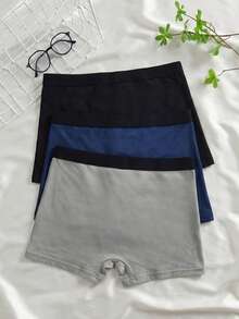 3 buah celana dalam boxer remaja laki-laki ukuran 14-16 tahun, model mid-rise, warna polos, elastis, dan bernapas, cocok untuk semua musim. - MultiWarna - View 2
