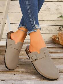 2026 Spring New Woven Slip-On Slippers For Women, Casual Backless Slippers With Buckle, Versatile - Khaki - View 5