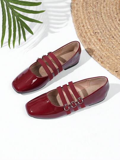 女士低帮镜面平底鞋，三带设计，舒适轻便，时尚美观