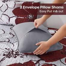 Floral Quilt Set Queen 3 Pieces Red Flower Quilt Coverlet Set with 2 Pillow Cases Lightweight Soft Microfiber Reversible Boho Bedspread for All Seasons 96"x90" - Rojo - Ver 5