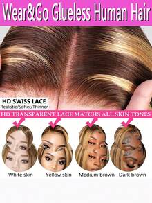 Highlight 100% Human Hair Bob Wigs 5x5 Glueless Lace Wig Human Hair HD Lace Frontal Short Straight Lace Front Wigs For Women Pre Plucked Glueless Free Part 180% Density Honey Blonde With Brown Wig For Party, Cosplay, Daily Use - P4/27--Glueless Lace - 查看 7