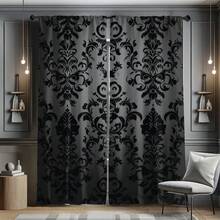 Bộ 2 rèm cửa họa tiết hoa đen cổ điển - Phong cách Gothic thời Victoria, in phẳng 2D, thiết kế có túi đựng thanh treo tiện lợi, hoàn hảo cho trang trí phòng khách và phòng ngủ. - Nhiều màu - Xem 1