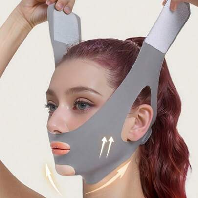 1 pieza Vendaje en forma de V gris para uso doméstico, puede aliviar el ronquido, tensar los contornos faciales, dar forma durante el ejercicio, hecho de material transpirable sin costuras, adecuado para un sueño relajante