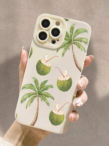 Coconut Tree & Coconut Painted Anti-Drop Perforated Beige Minimalist Shockproof Phone Case Compatible With IPhone 17/17 Pro, 16/15 XR/7/8, 16 Pro Max, 13/14/11/12 Pro Max, Galaxy, 10/9/Note 9/12C/Note 11 Pro/Note 8 Pro/9C/9A - Multicolor - View 2