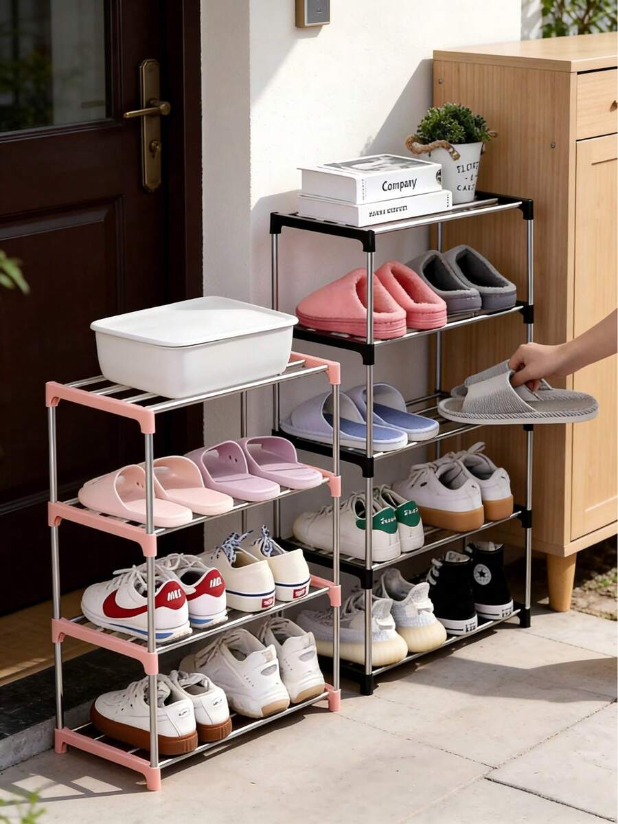 1 buah Rak Sepatu Kecil 5 Tingkat yang Dapat Ditumpuk, Cocok untuk Pintu Masuk, Lorong, dan Lemari, Pengorganisasi Penyimpanan Sepatu Hemat Ruang