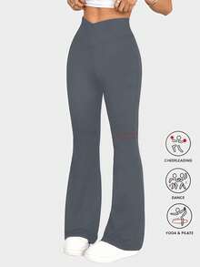 Cross Elastic Flare Pants, Minimalist High Waist Commuting & Yoga Pants, Sexy Casual Sports Leggings, Single-Piece Butt-Lifting Design Flared Pants, Women's Sportswear, Knit Fabric, Stretchy & Comfortable, Suitable For Daily Wear AndWorkoutspring And Summer - Xám - Xem 6