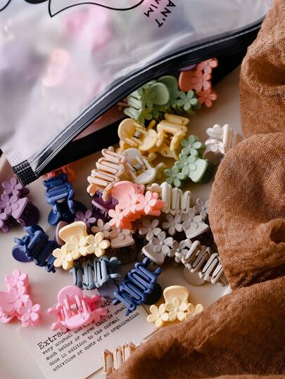20个装 Morandi 3D 立体花朵小发夹，可爱公主风侧刘海发夹，女士夏季发饰，沙滩抓夹，度假发夹